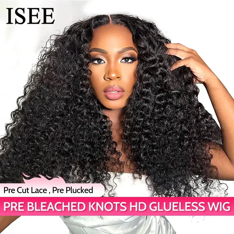 Wear ir peruca iee cabelo pré-selecionado nós kinky encaracolado hd laço sem cola perucas humanas pronto para ir pré corte laço pré-selecionado peruca de linha fina