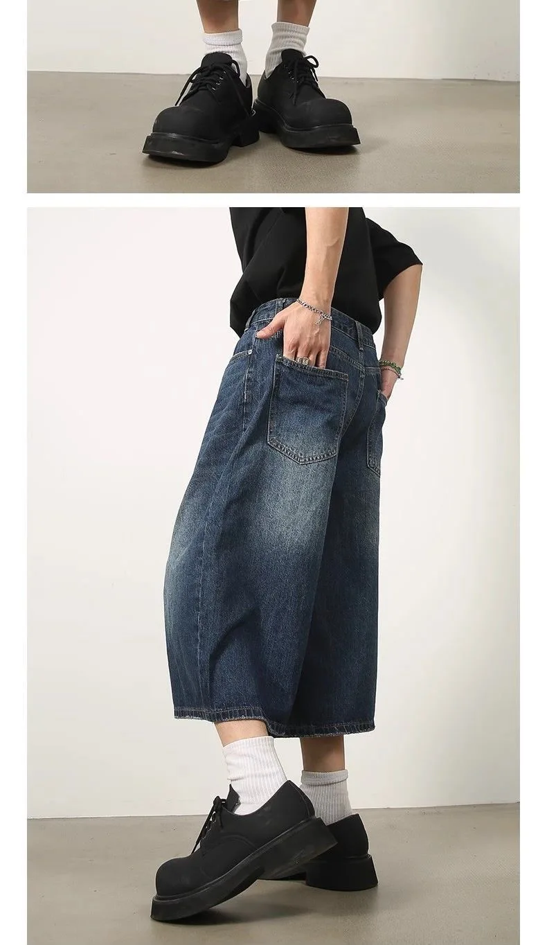 Retro Y2k Baggy ผู้หญิงผู้ชายสีดํากางเกงยีนส์ต่ําเอวสบายๆกางเกงกว้าง Frayed Denim กางเกงขาสั้นเสื้อผ้าขนาดใหญ่