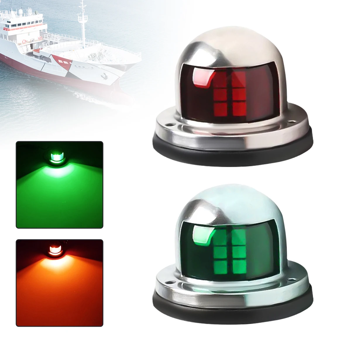 Warnsignalleuchte für Marine Yacht, 1/2 Stück, 12 V, wasserdicht, Edelstahl, LED-Navigationslichter, Segellampe