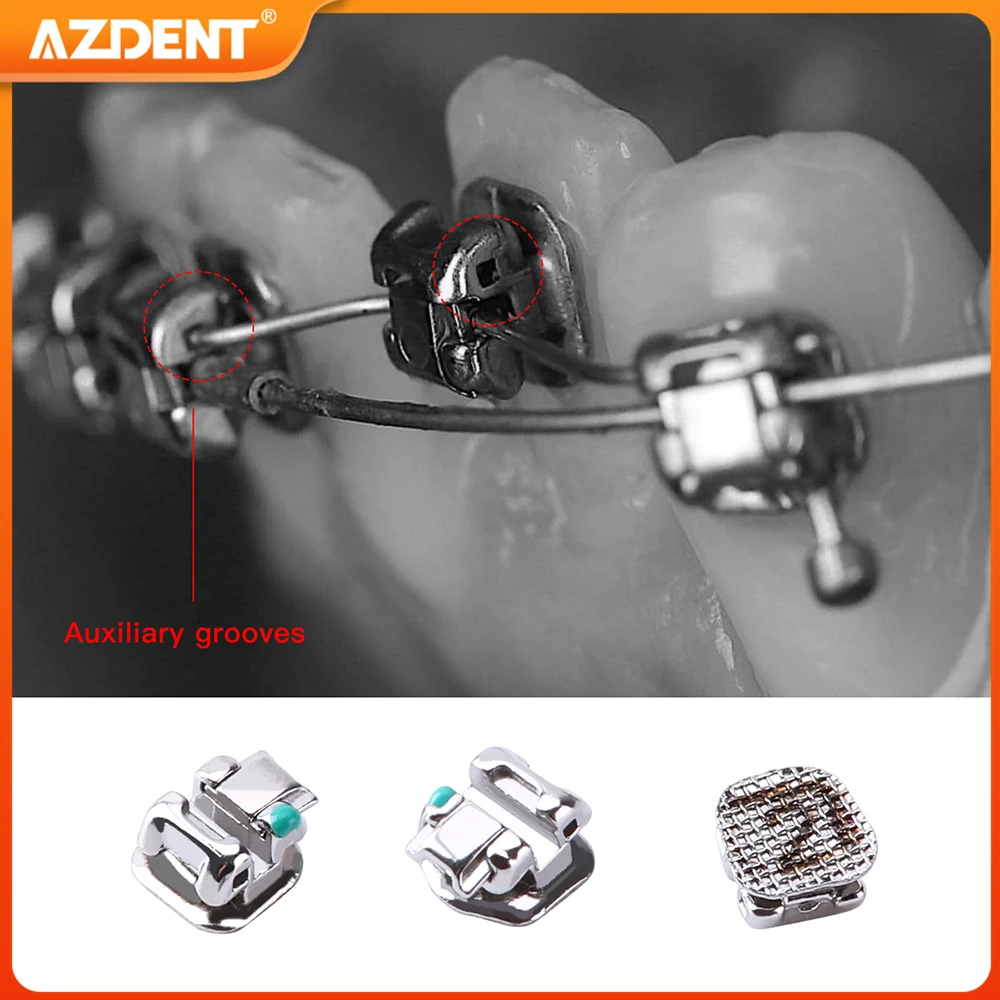 AZDENT Dental Orthodontic Brackets Self-Ligating Braces Inserted Crimpable Movable Hooks Auxiliary Hole Buccal Tube 28pcs/Box