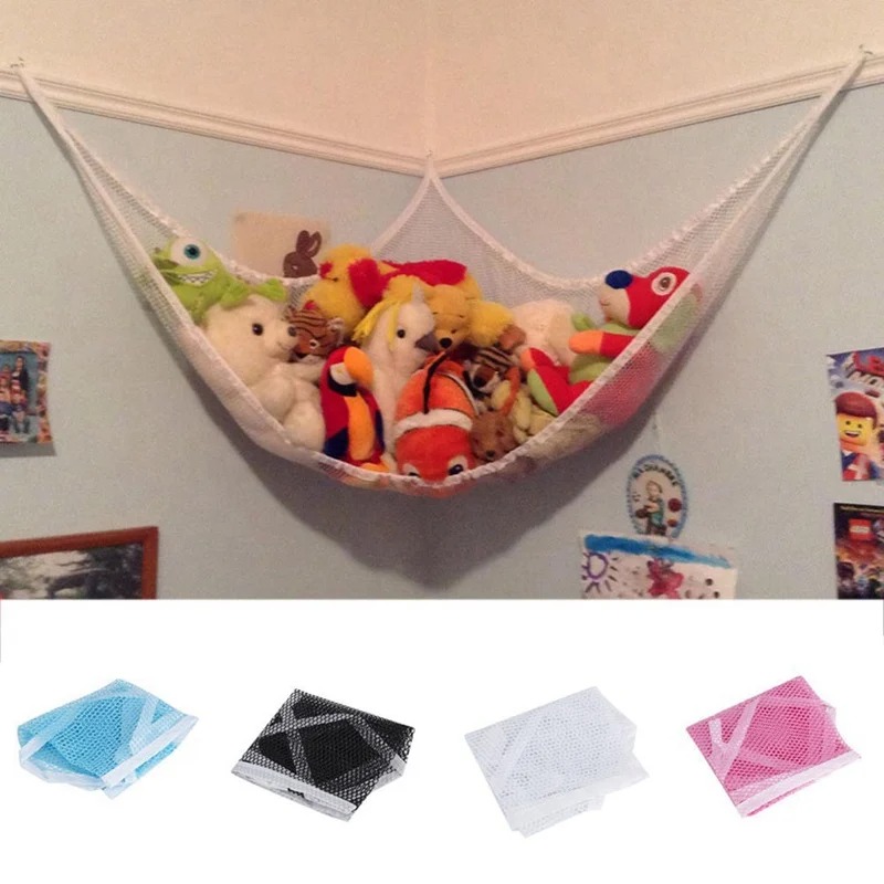 Durable large plush toy hanging net for corner toy storage in bedrooms, homes and dorms