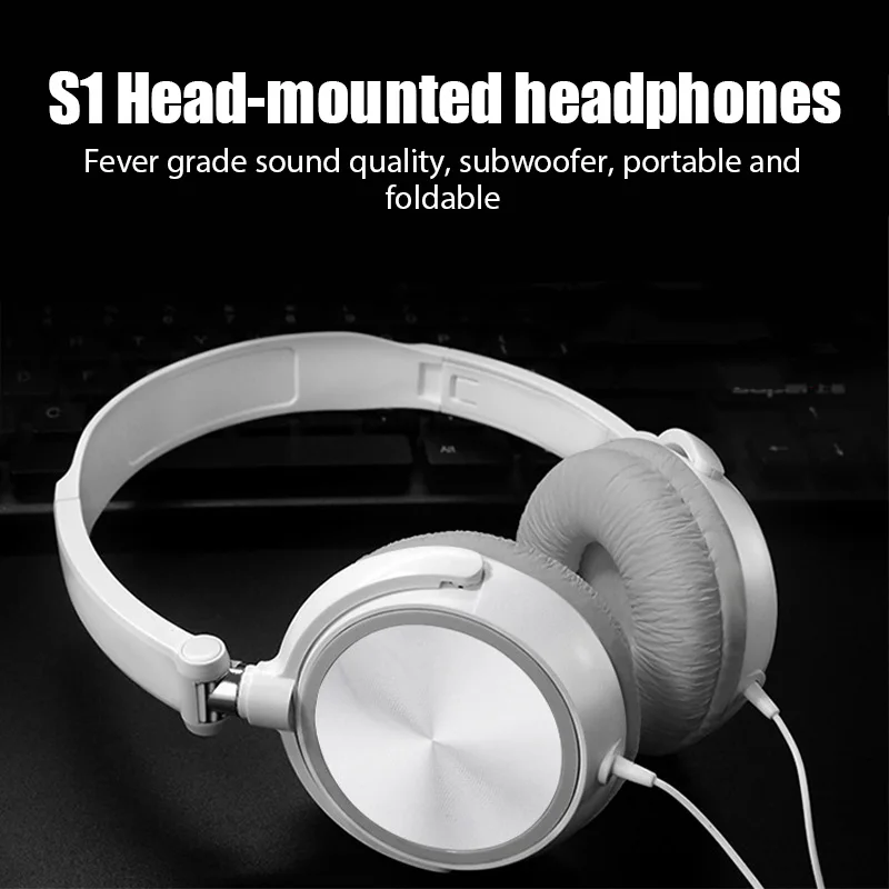Fones de ouvido com fio 3 5mm baixo estéreo dobrável com microfone ajustável adequado para pc mp3 fones de ouvido móveis