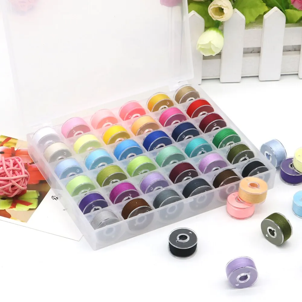 ด้ายเย็บผ้าโพลีเอสเตอร์งานปักด้วยมือสี25/36กล่องสีแบบสุ่ม