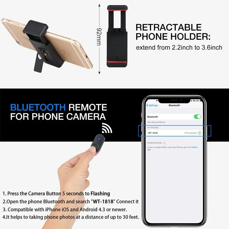 "Extendable Professional Tripod Stand for Phone Video Camera with Selfie Remote Control Xiaomi HUAWEI iPhone Gopro Photography"​