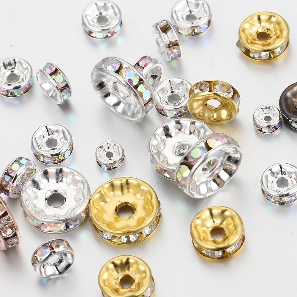 100 ピース/ロットラインストーンロンデルクリスタルビーズフラット 4 6 8 10 ミリメートルルーススペーサービーズ DIY ジュエリーメイキングアクセサリー用品