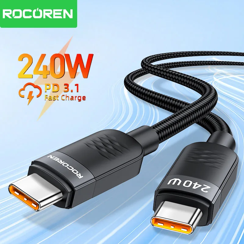 Rocoren 240W USB C Tipo C Cavo dati di ricarica rapida PD3.1 Cavo di ricarica rapida tipo C per MacBook iPhone 16 15 Samsung Galaxy S24