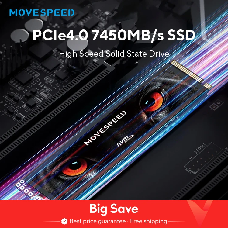 MOVESPEED 7450MB/s SSD NVMe M.2 2280 4TB 2TB 1TB Disco rigido interno a stato solido M2 PCIe 4.0x4 2280 SSD per PC portatile PS5