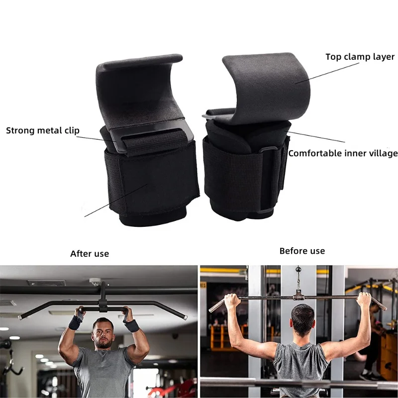 1/2Pc Non-Slip Weight Lifting Hookspremium Pair of Straps Weightlifting Deadlift Chin Pull Up and Exercise Fitness Hook Training