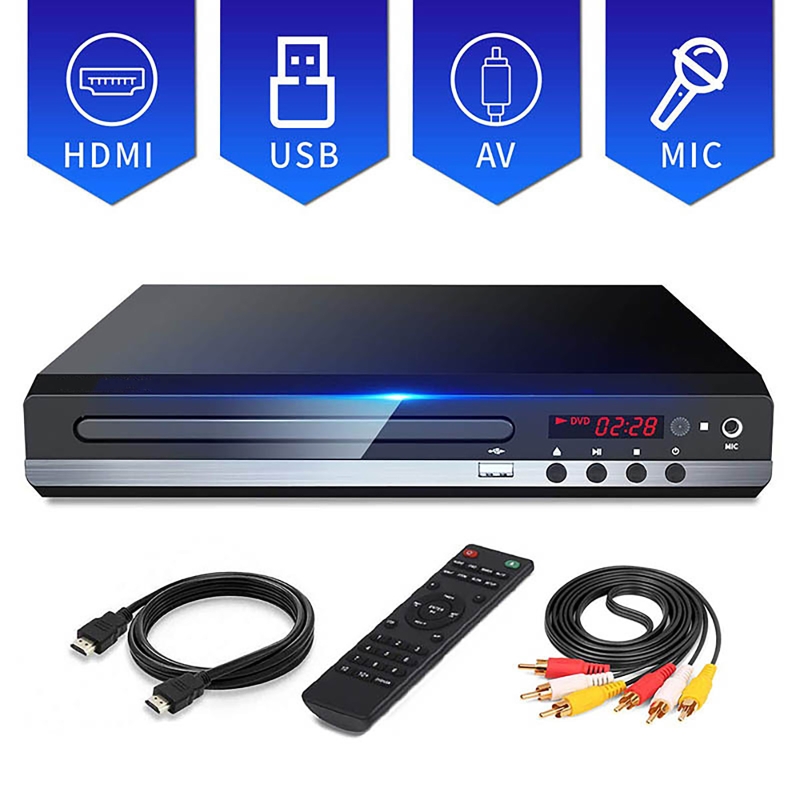 Reproductor de DVD de alta definición 1080P, reproductor de DVD doméstico para TV, reproductor de discos de CD y DVD gratuito en todas las regiones, salida AV, puerto de micrófono incorporado