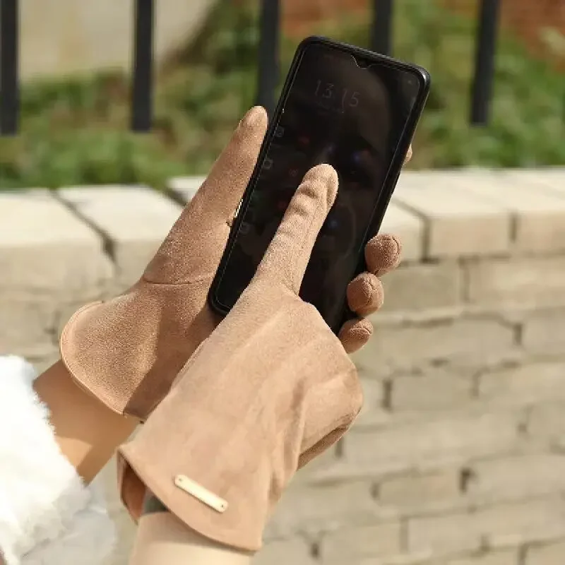 Gants à écran tactile pour femme, mitaines en cachemire fin, mitaines monochromes, maintien au chaud, conduite cycliste, tissu en daim, élégant, coupe-vent, automne, hiver