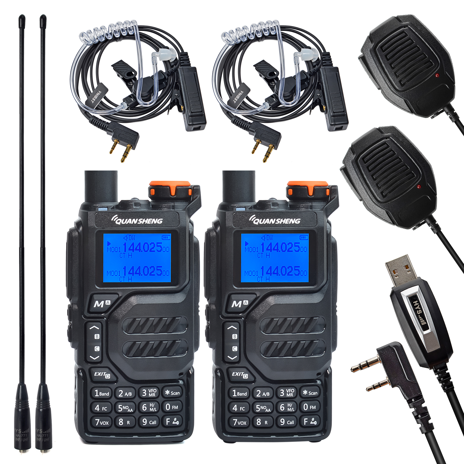 Quansheng-Radio de banda Dual de largo alcance, 2 piezas, UVK5, AM, DTMF, Scrambler, FM, Ham, bidireccional, NOAA, alerta meteorológica, carga tipo C