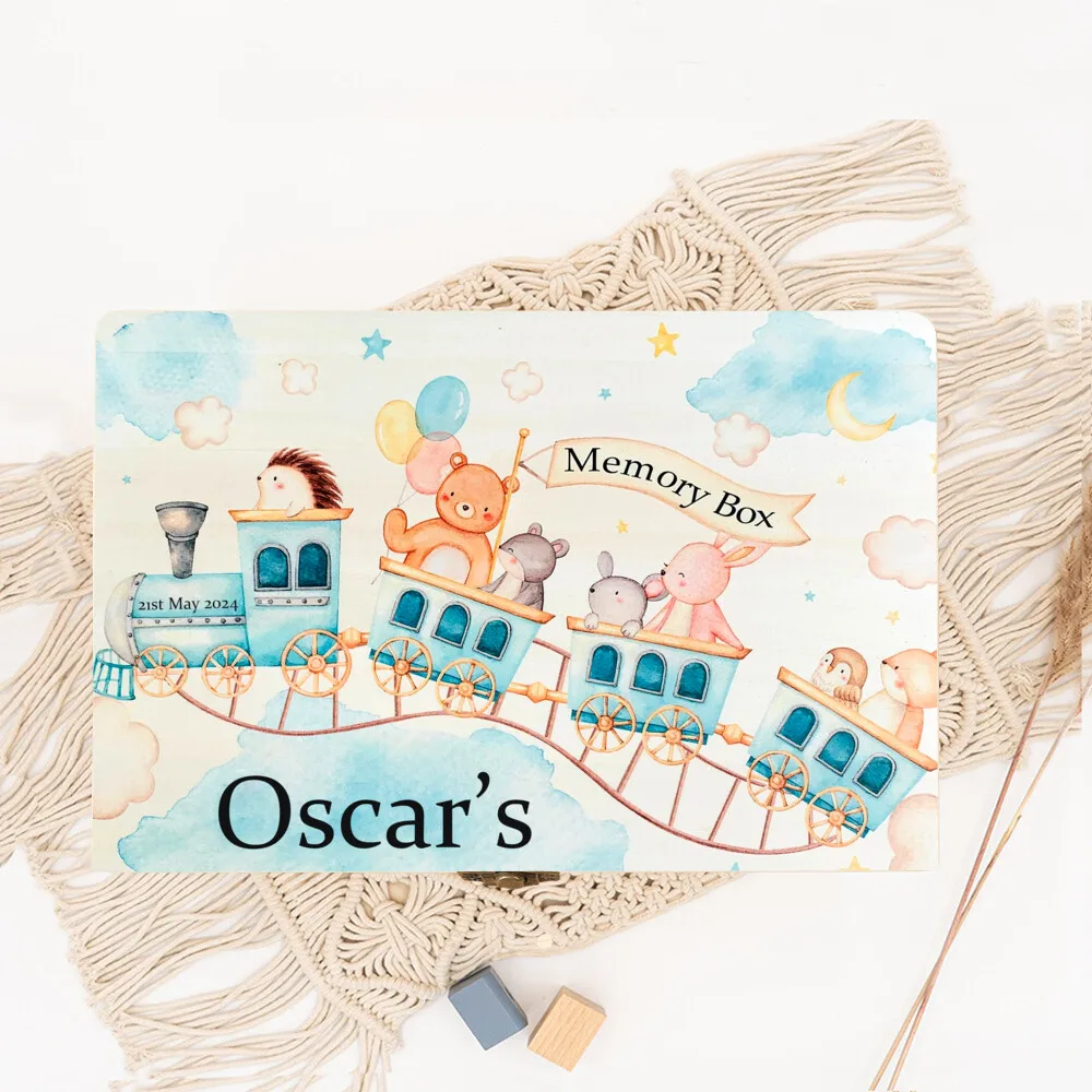 Personalized Baby Gift Keepsake Box Custom Memory Boxes Animal Print Wooden Kids Memories Case Custom Child Birthday Shower Gift