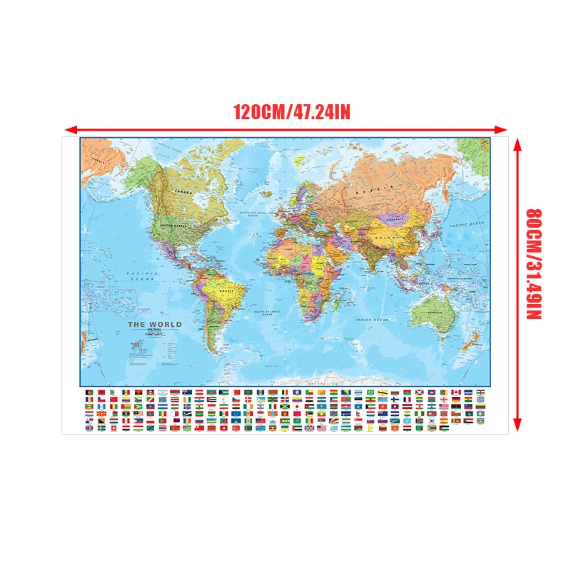 Póster de mapa del mundo en inglés, pintura en aerosol para colgar en la pared, imagen artística decorativa, mapa de viaje, decoración del hogar, 120x80cm, 1 ud.