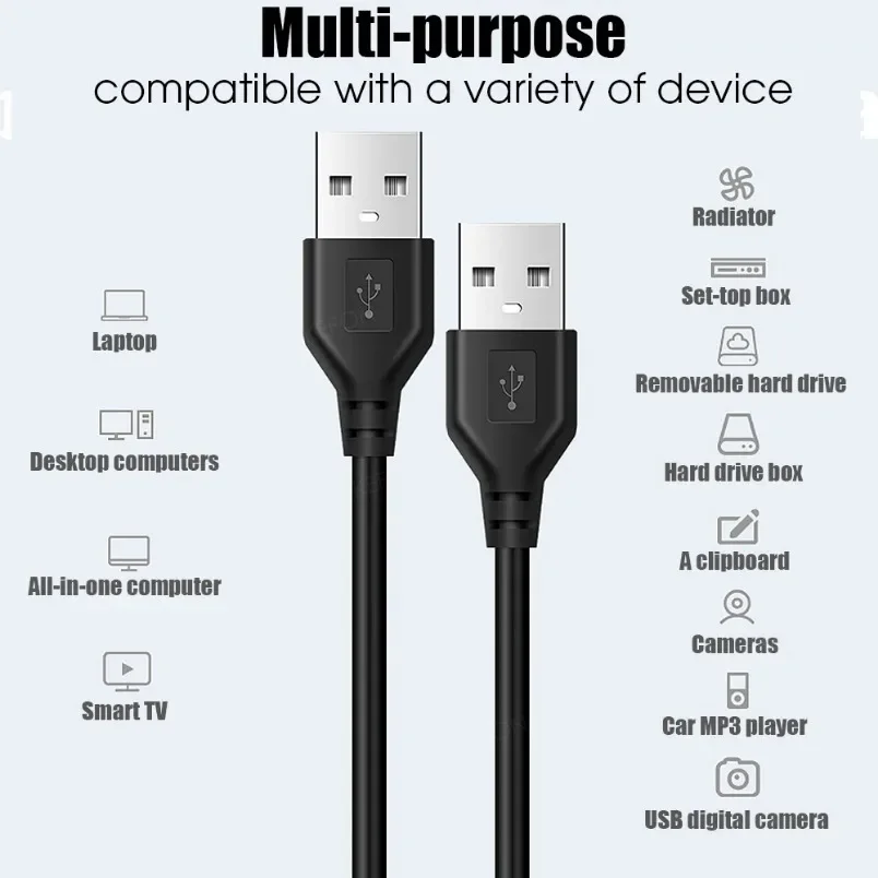 Usb um macho para usb macho duplo usb2.0 cabo de extensão para radiador disco rígido webcom câmera usb data transmissão extensor cabo