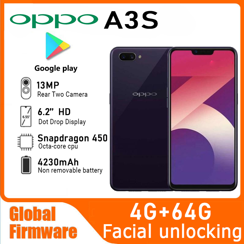 OPPO A3S smartphone Global Firmware Android 8.1 6,2-inch CPU Snapdragon 450 4230mAh camera 13MP gebruikte telefoon
