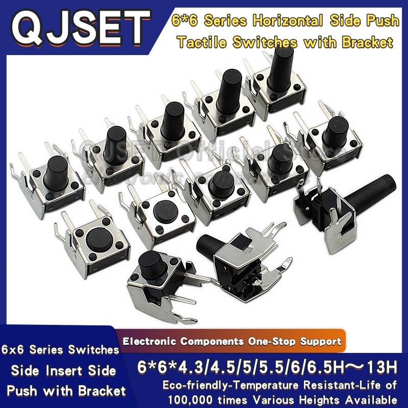 20 шт. горизонтальный микропереключатель с кронштейном, боковой кнопочный переключатель 6x6x4,3 мм/5/6/7/8/9,5/10/11 мм, тактильный переключатель печатной платы, фиксированный 2/4 контакта