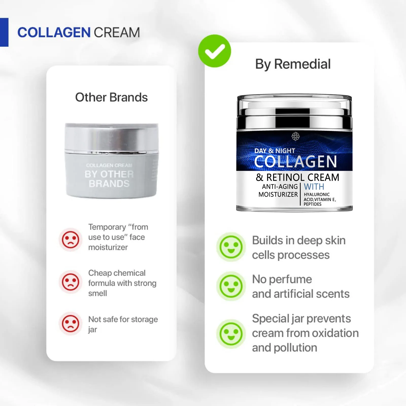 Creme de colágeno para rosto com retinol e ácido hialurônico, hidratante facial antienvelhecimento para cuidados com a pele dia e noite