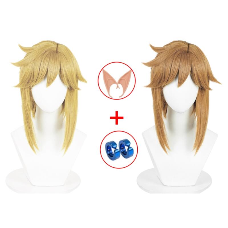 Anime Link Cosplay Perücken Prinzessin Blonde Braun Beständig Synthetische 29 cm Haar Halloween Party Link Perücken + Elf Ohren Ohrringe anzug