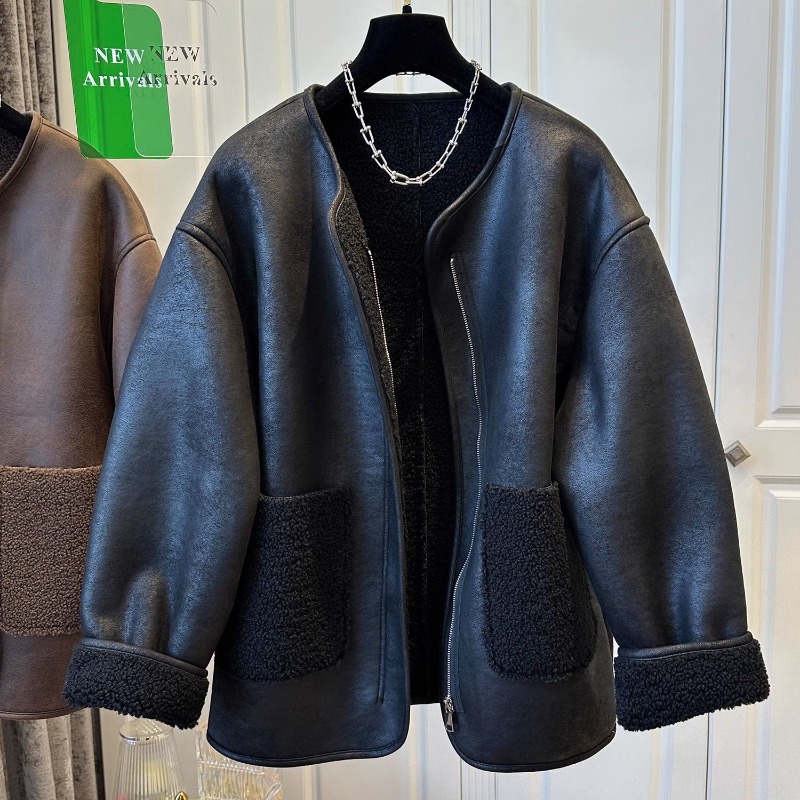 Super süßer Damen-Reißverschluss-Pelz-Patchwork-Einteiler mit Rundhalsausschnitt, warmer, lässiger Winter-Bestseller-Mäntel und Jacken für Damen