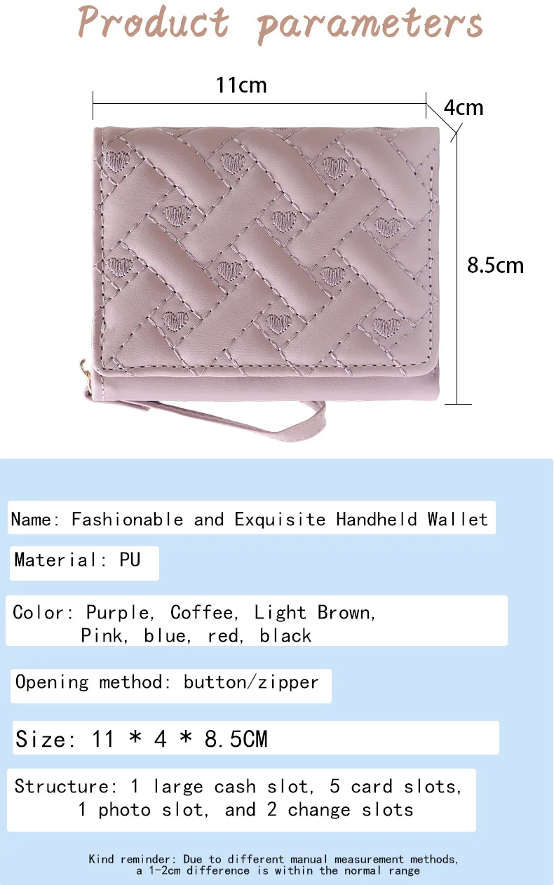 Cartera corta bordada Love Zero para mujer, hebilla con cremallera, tarjetero de gran capacidad, moda versátil, Simple