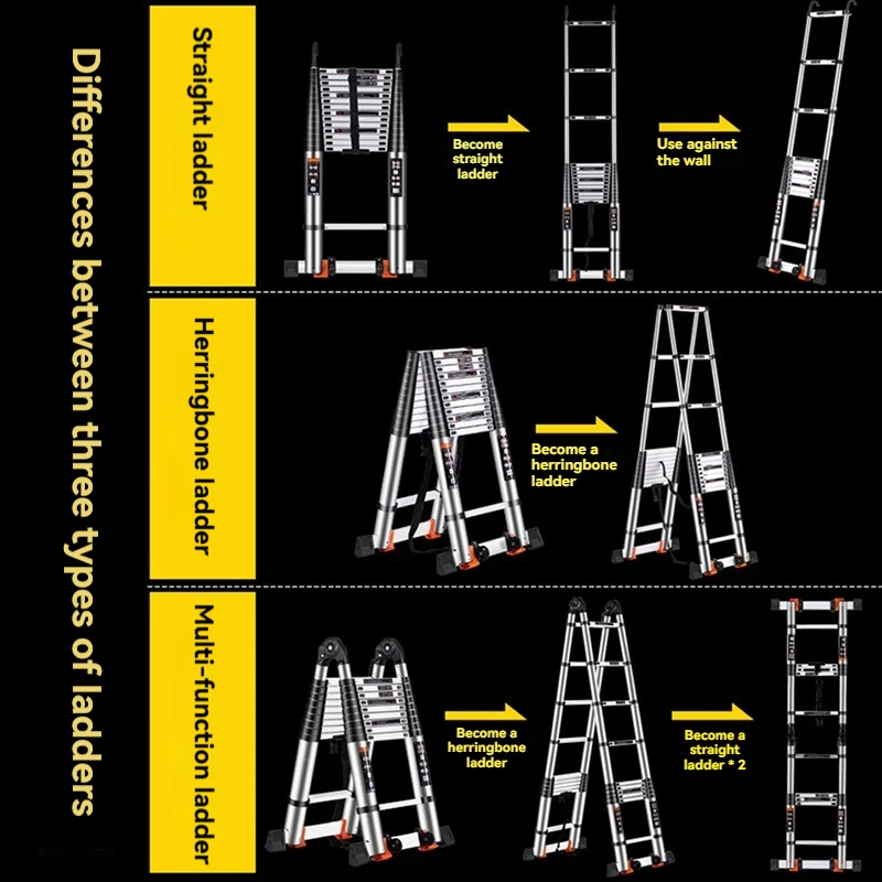 Stainless steel telescopic ladder, foldable portable vertical elevator with anti slip foot safety lock for home/commercial use