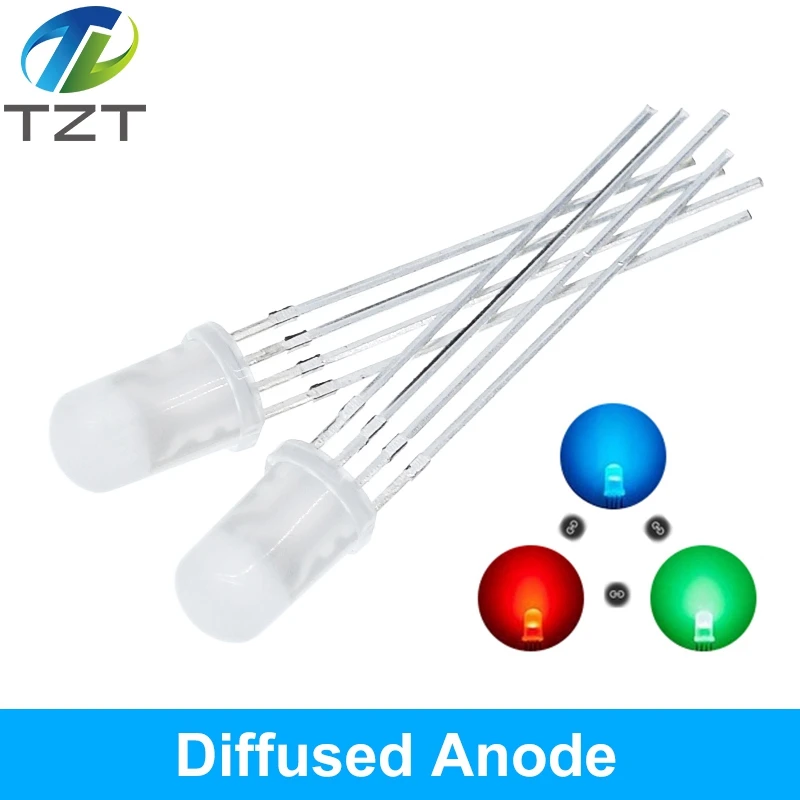10 Cái 5Mm RGB LED Chung Cực Âm/Anode Chung Trị-Màu Sắc Đầu Phát Quang F5 RGB Khuếch Tán/trong Suốt Nổi Bật