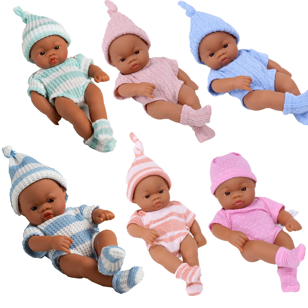 20cm 7 Zoll Mini wieder geborene Puppen Vinyl braune Haut Ganzkörper Baby puppe lebensechte weiche wieder geborene Kleinkind puppe Baby puppe für Mädchen Spielzeug