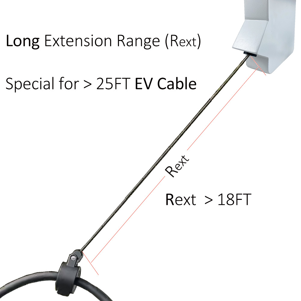 Residential Garage EV Charger Cable Management Retractor Auto Lock Stop 40A 9.6kw 25FT Ceiling Mount EV Charger Cable Retractor