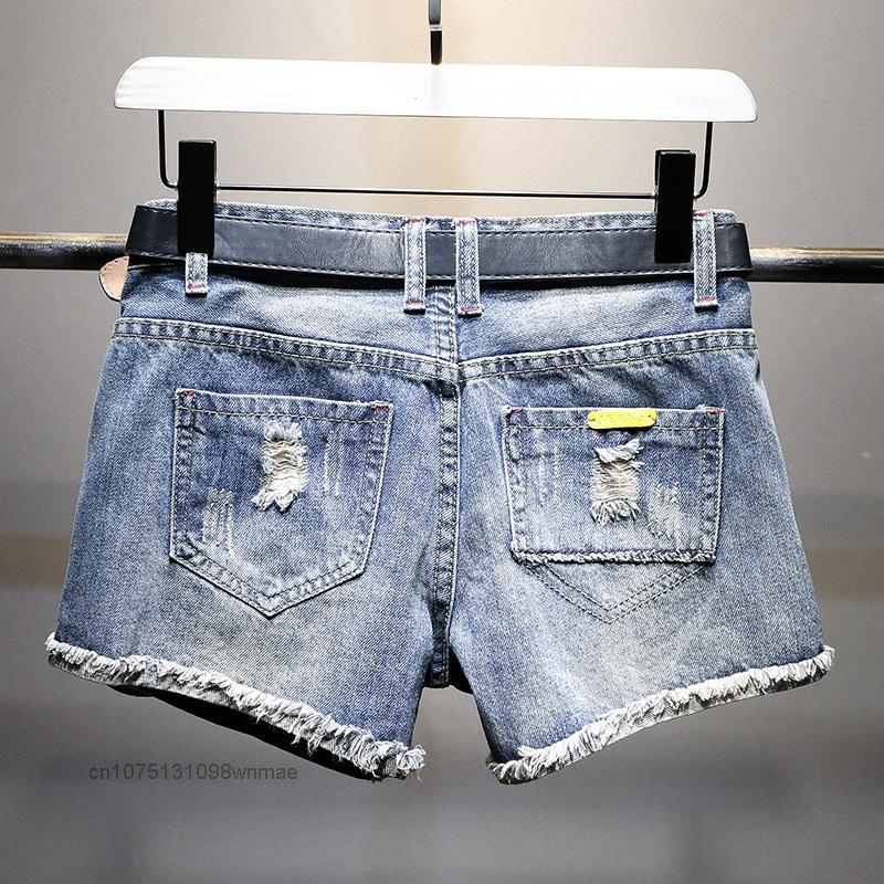 Celana pendek DENIM วินเทจเรปฮิปฮอปมิกกี้ดิสนีย์ใหม่สำหรับผู้หญิงในฤดูร้อน celana Slim สไตล์เกาหลีแบบบางพร้อมรูปักลายการ์ตูน