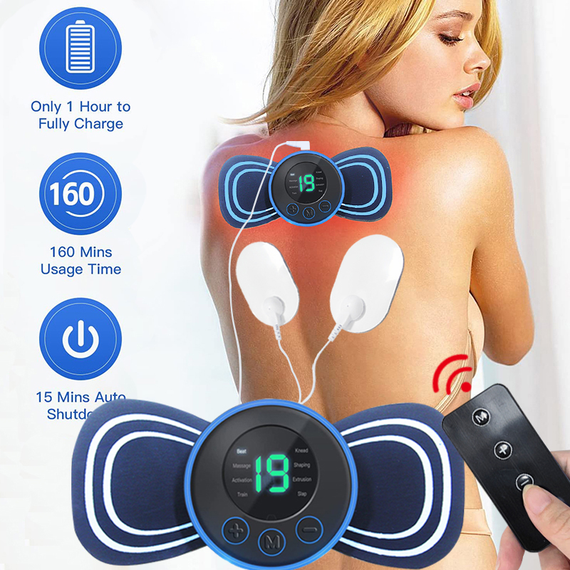 Mini masajeador eléctrico de cuello, estimulador muscular, parches de masaje Cervical, almohadillas de masaje, Control remoto para la salud corporal de la espalda