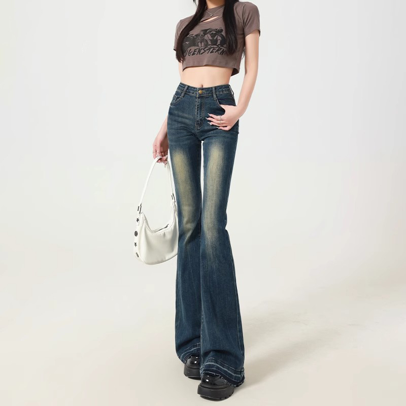 女性のブルー Y2k フレアジーンズだぶだぶの原宿ストリート美的デニムパンツジーンズパンツオーバーサイズヴィンテージ 2000 年代のゴミ服
