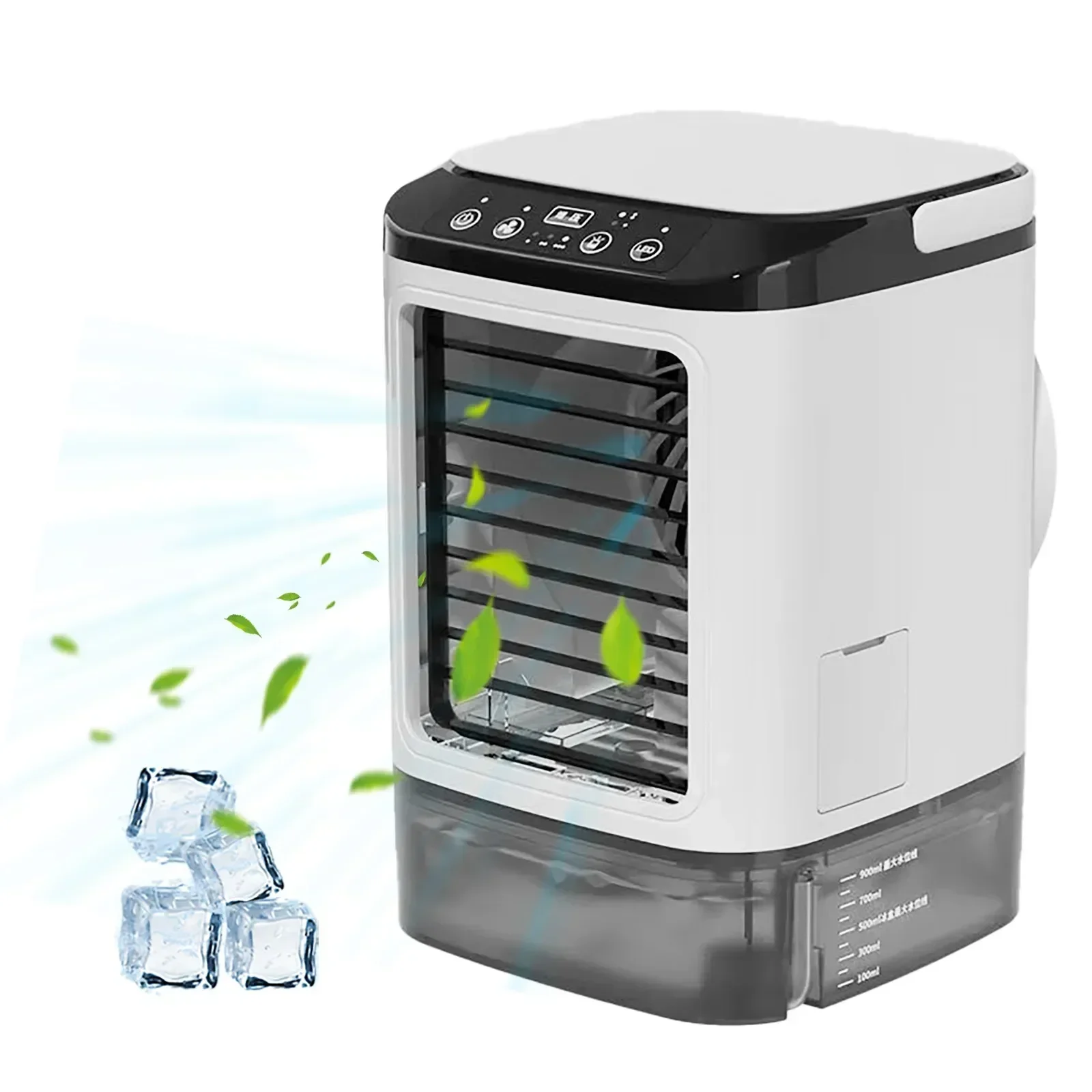 Ar condicionado portátil de 3 velocidades, mini ar condicionado, tanque de água de 900ml, refrigerador de ar com luz noturna de 7 cores para quarto de escritório