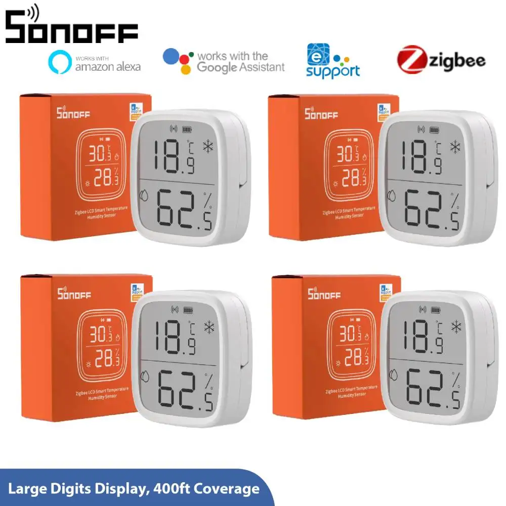 SONOFF-Sensor de temperatura y humedad Zigbee SNZB-02D, Detector de termostato LCD, trabajo doméstico inteligente con Ewelink Alexa Google Home