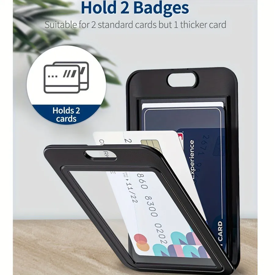 Vertical Card Holder With Double-Sided Hard Plastic Vertical Card Bag, Black Id Card, Credit Card, Key Card Protection Cover
