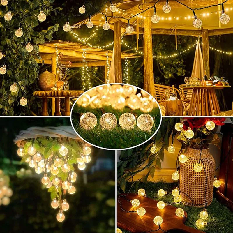 Luzes solares da corda 100 led globo de cristal luzes solares ao ar livre ip65 à prova dip65 água com 8 modos para jardim árvore pátio festa decoração