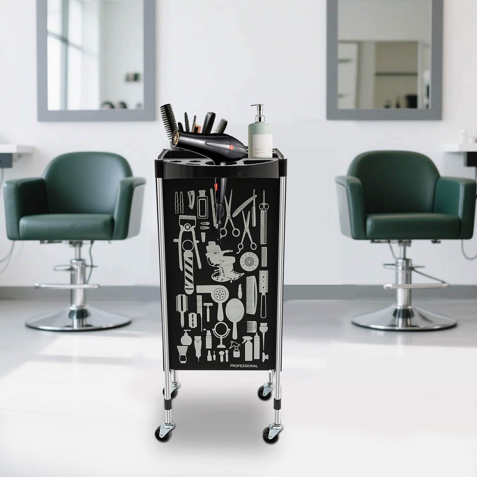 Carro de peluquería negro con 5 cajones extraíbles, carrito de 36*90 cm adecuado para estudios de uñas, instalaciones médicas, clínicas para mascotas