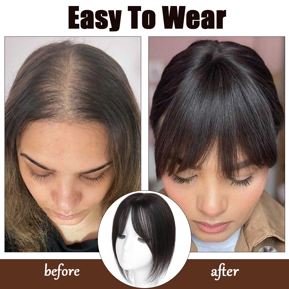 Dazzeal Topper Human Hair Women Natural Straight Crab Hair clips For Hair Topper With Bangs Black Brown 100 Human Hair Extension