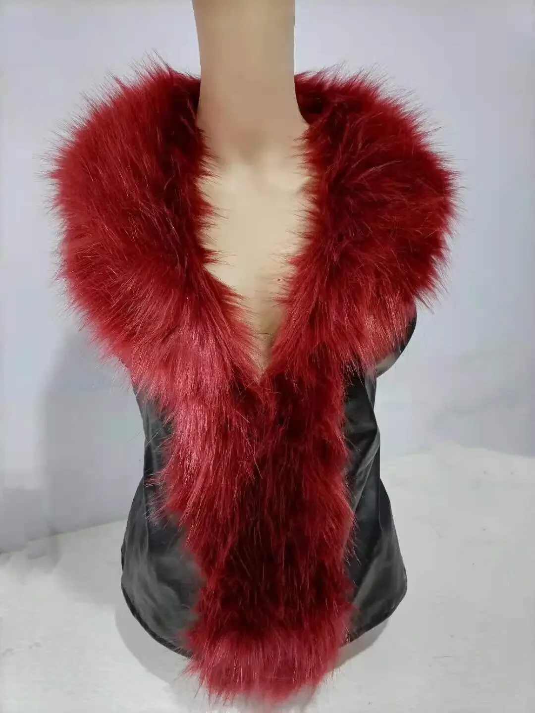 Frauen Leder Jacke Pelz Kragen Nähte Simulation Leder Übergroßen Waschbären Herbst Winter Einfarbig Ärmellose Weste Mantel