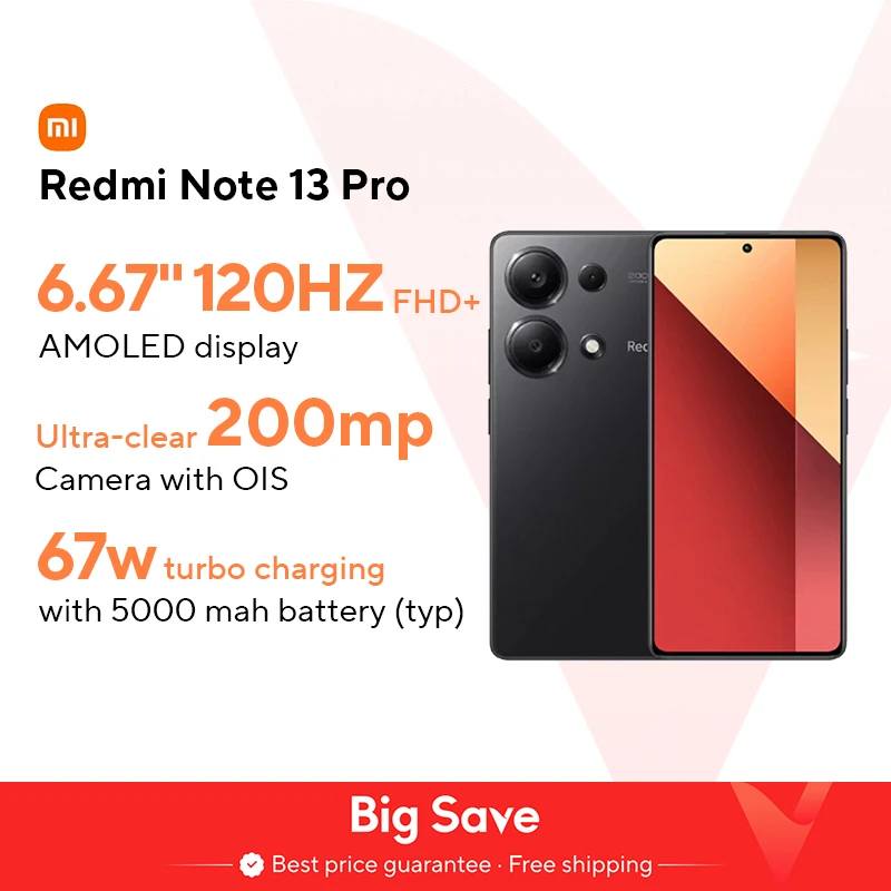 Xiaomi Redmi Note 13 Pro 4G 8 + 256 GB Helio G99 Ultra 6,67 Zoll AMOLED-Display 120 Hz 200 MP Kamera 67 W Schnellladung