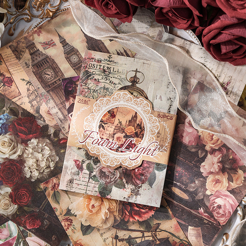 50 setes/juego de papel de Material Retro, manual de la serie Spring Hill Field, Base de decoración DIY, sin adherencia