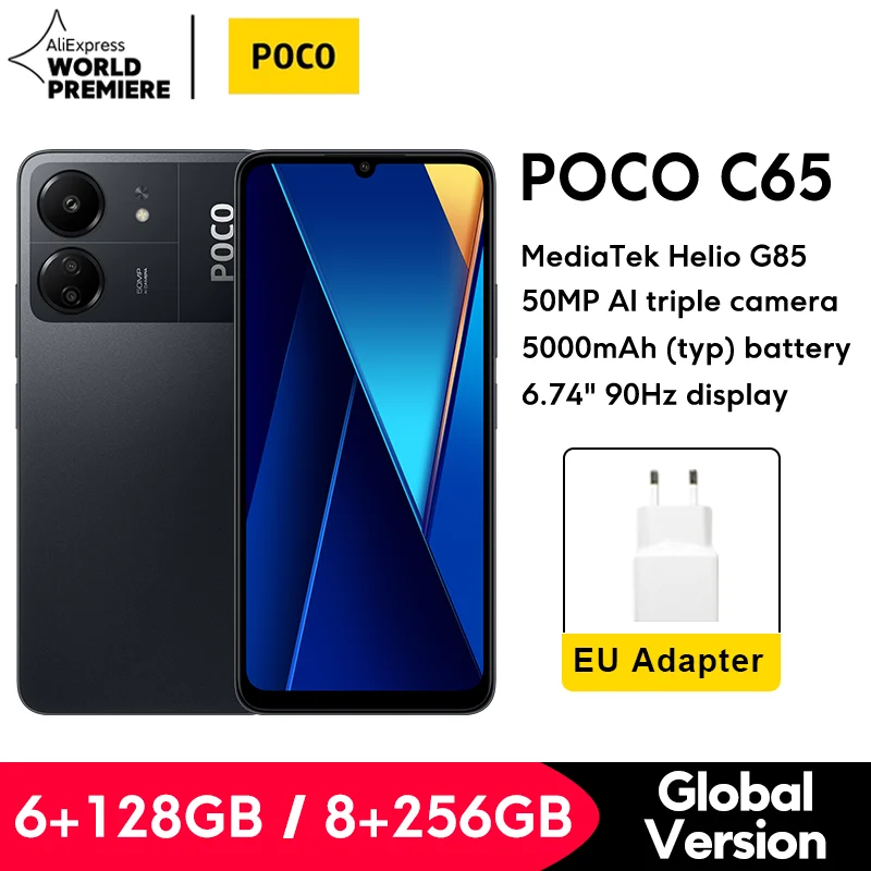 [Глобальная версия] POCO C65, 6 ГБ 128 ГБ/8 ГБ 256 ГБ, MediaTek Helio G85, дисплей 6,74 дюйма 90 Гц, тройная камера 50 МП, 5000 мАч