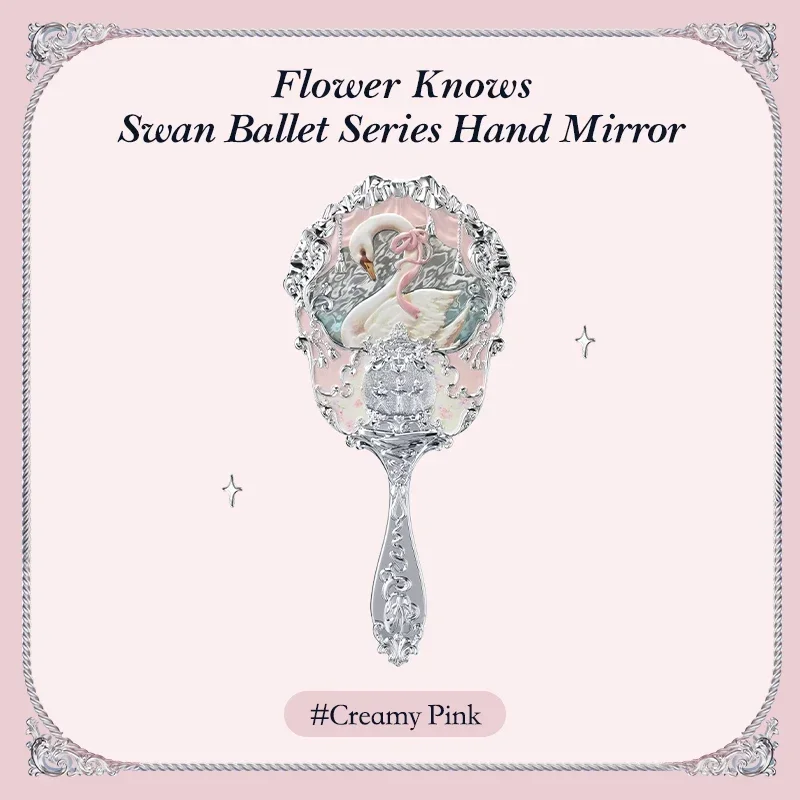 Flower Knows Swan Ballet Series Espejo de mano 3 tipos Exquisitos herramientas de maquillaje en relieve Rosa Azul Blanco
