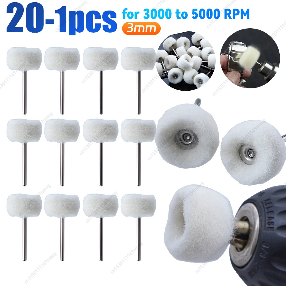 Cabezal de lijado de fieltro de lana de 1 ", rueda pulidora abrasiva, vástago de 3mm, Mini cepillo de pulido de hilo de algodón para Dril Dremel, 1-20 piezas