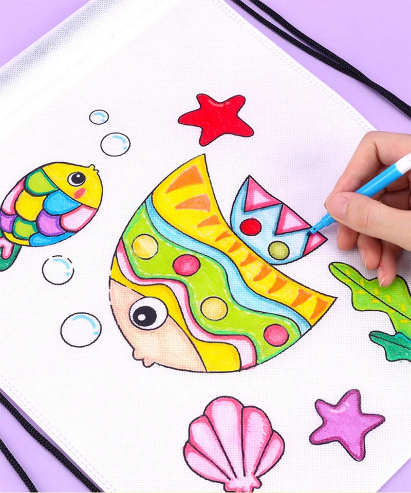 子供手作り DIY 環境保護落書き不織布バッグ幼稚園キッズアート絵画着色ハンドクラフトおもちゃ