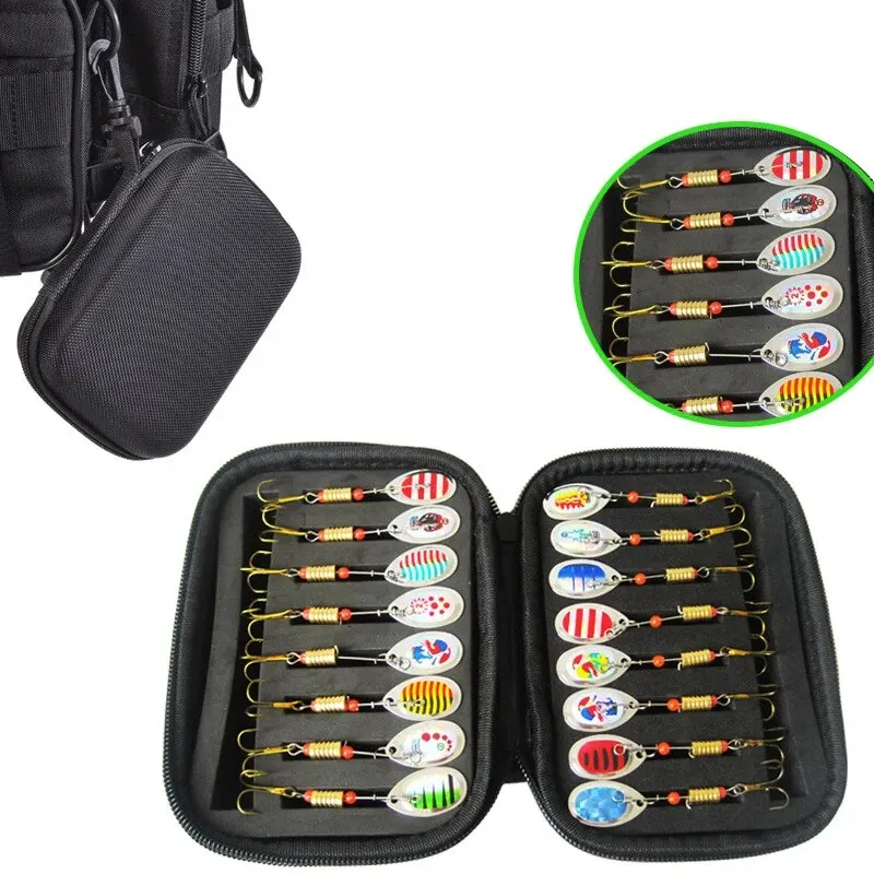 JSFUN-Pesca com mosca portátil, isca, Spinner, colher, isca, caixa de espuma, truta, moscas, fishook, anzol, EVA duro, estojo de armazenamento, saco do recipiente