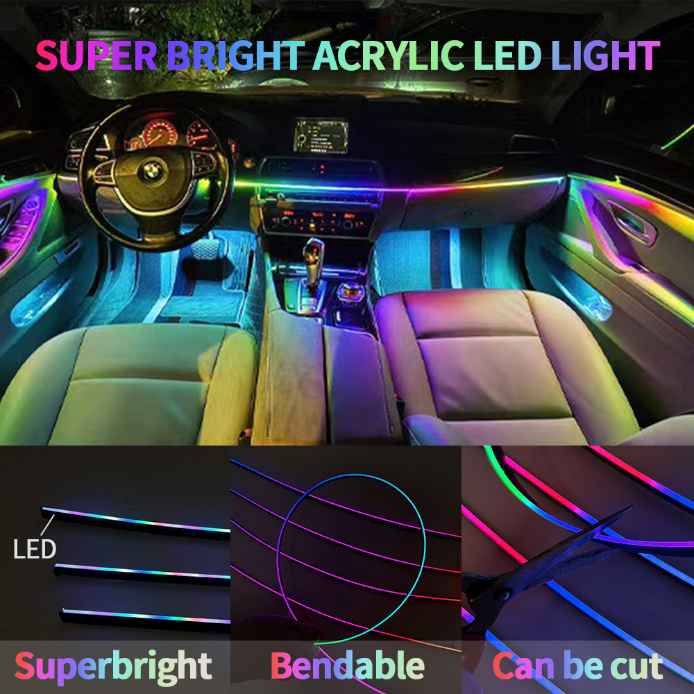 18 en 1 symphonie Streamer voiture lumières d'ambiance intérieur LED acrylique bande lumière RGB décoration atmosphère lampe APP à distance