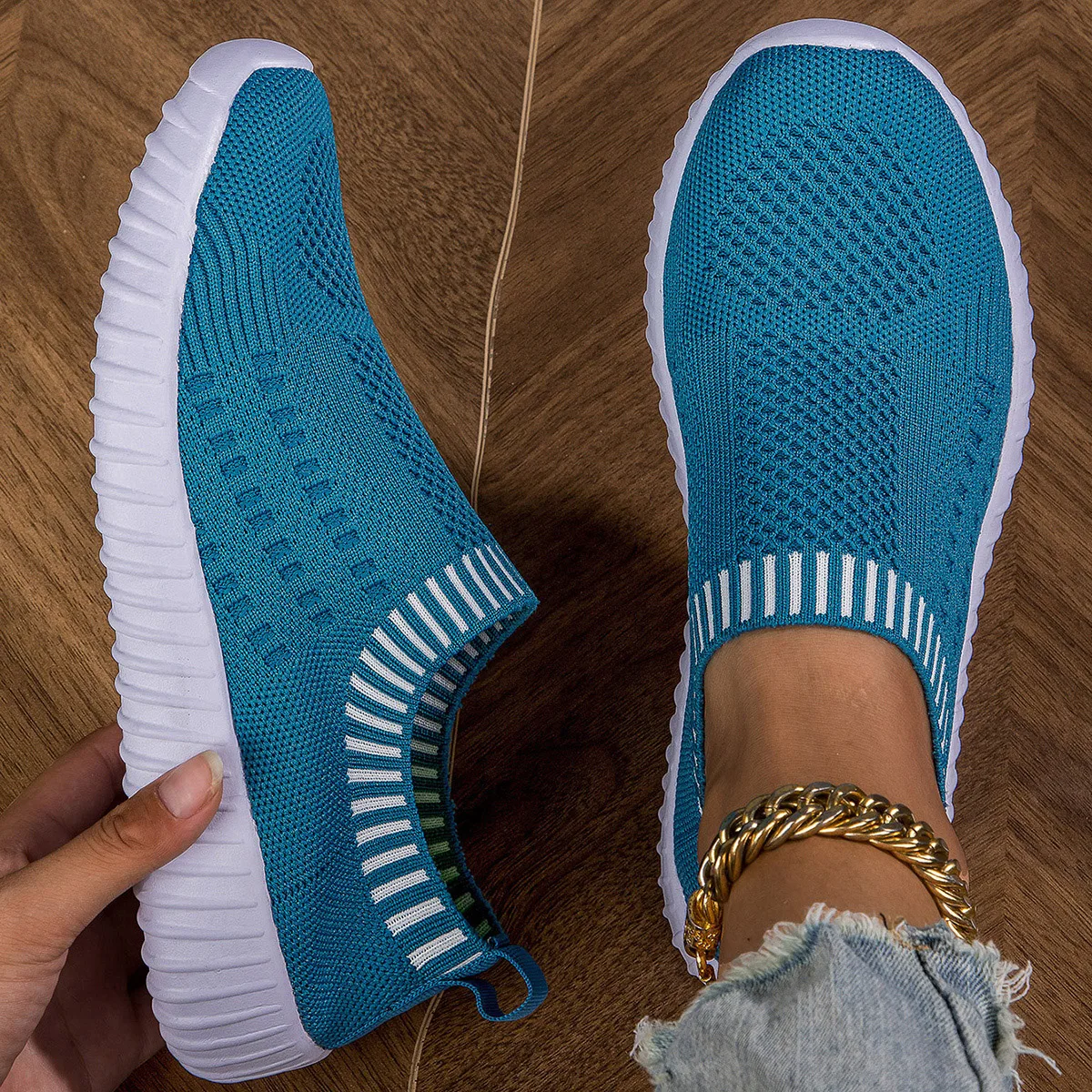 Tênis de malha respirável feminino, sapatos casuais com cadarço ao ar livre, sapatos de cano baixo de malha leve