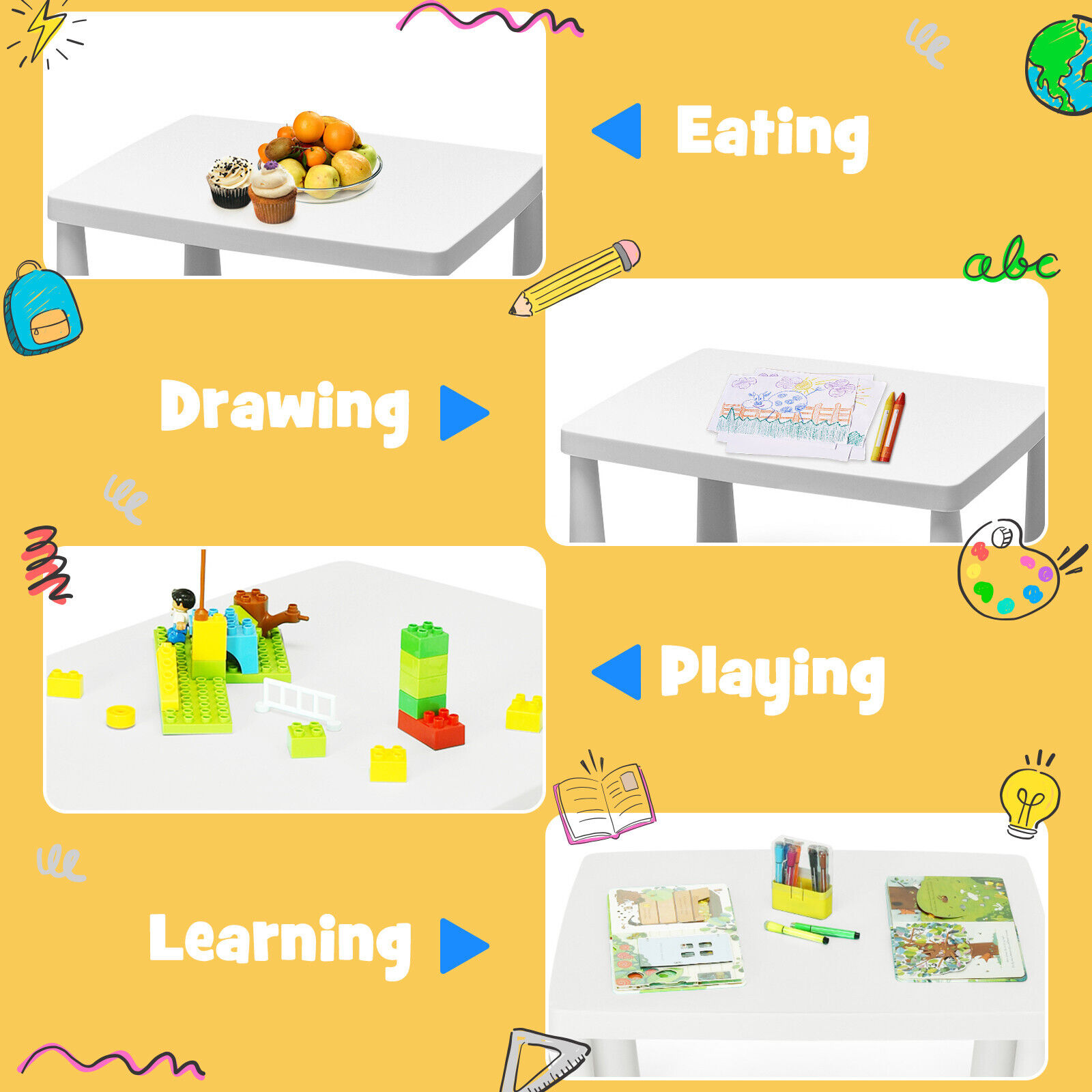 DORTALA Kids Play Table and Chair Set Children Multi Activity Desk Chair Furniture Blue