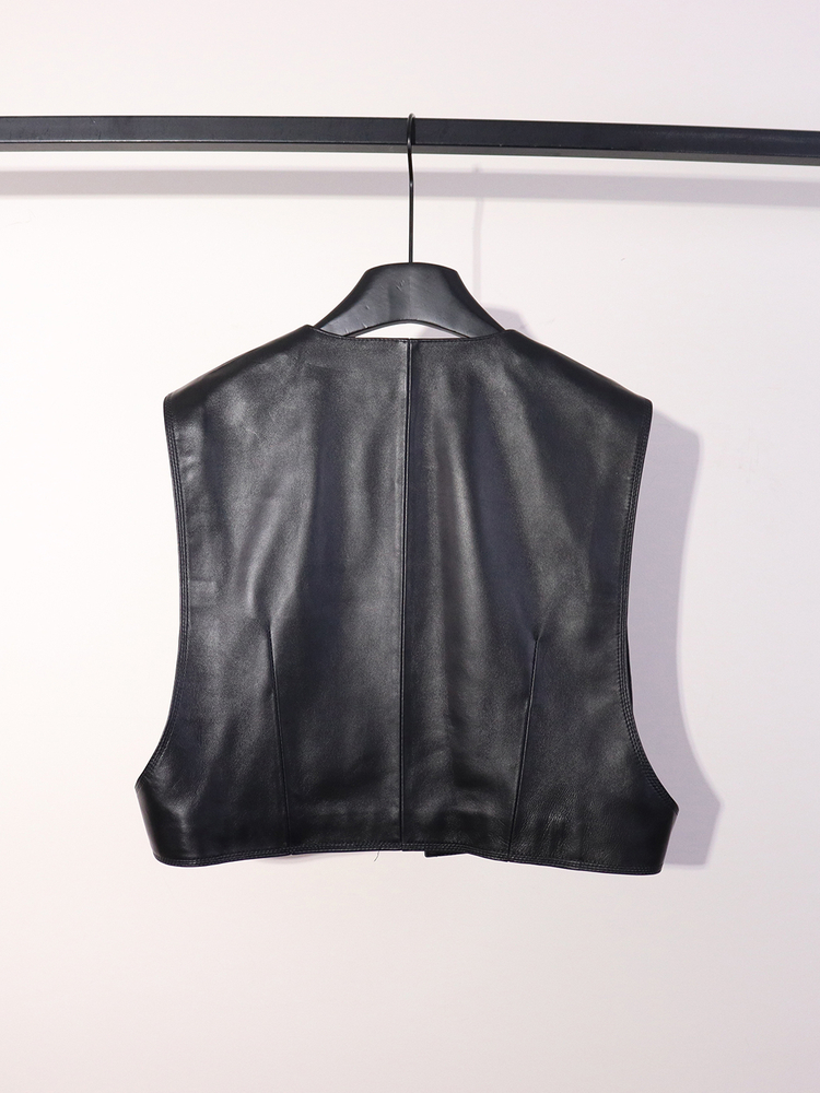 Nova Jaqueta de Couro Casual Fena em Pele de Ovelha, Colete Sem Mangas com Decote Redondo, Estilo Versátil e gável par...