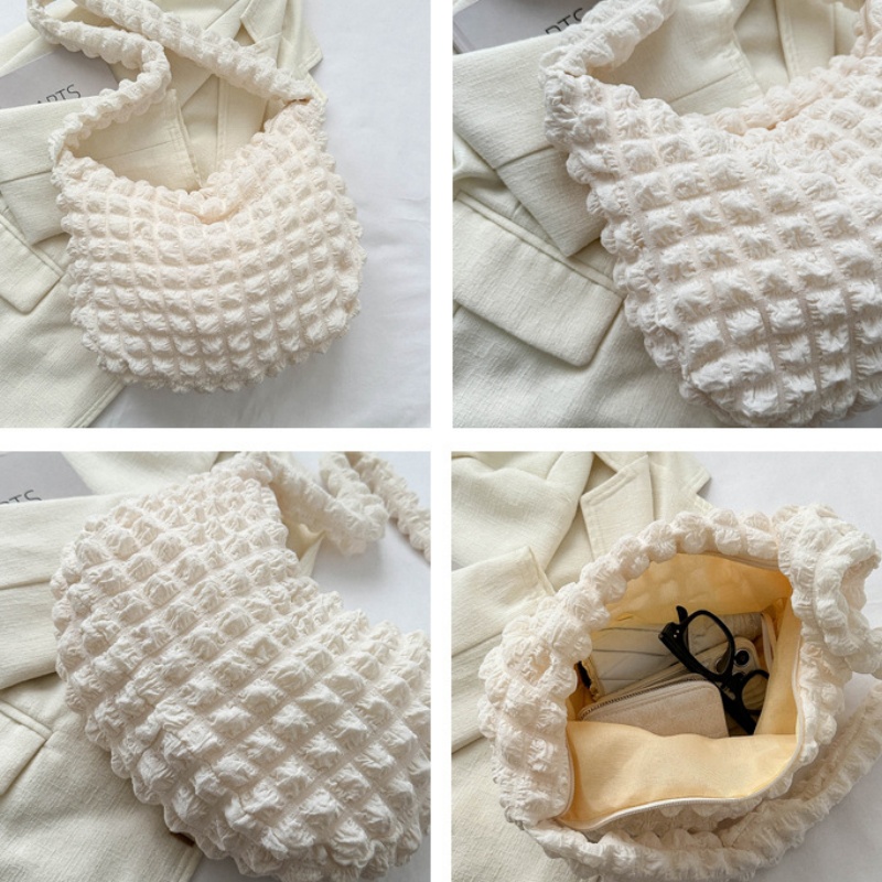 Borsa a tracolla trapuntata scozzese Bolle pieghettate carine Borsa sotto le ascelle di grande capacità Borsa a tracolla ricamata in tinta unita da donna